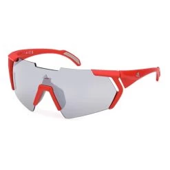 Lunettes Adidas Sport SP0064 Rouge Brillant Avec Verre à Effet Miroir Fumé
