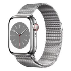 Apple Watch Series 8 GPS + Cellular 41 Mm Acier Inoxydable Argent Avec Bracelet Milanais Argent