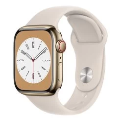 Apple Watch Series 8 GPS + Cellular 41 Mm Acier Inoxydable Or Avec Bracelet Sport Blanc étoiles
