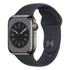 Apple Watch Series 8 GPS + Cellular 41 Mm Acier Inoxydable Graphite Avec Bracelet Sport Minuit