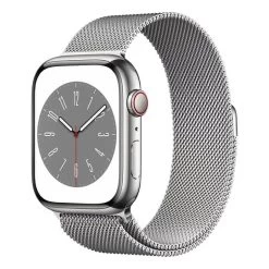 Apple Watch Series 8 GPS + Cellular 45 Mm Acier Inoxydable Argent Avec Bracelet Milanais Argent