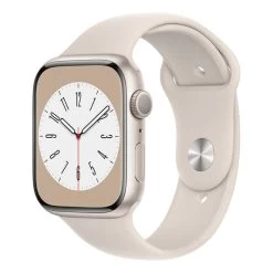 Apple Watch Series 8 GPS 45 Mm Aluminium Blanc Avec Bracelet Sport Blanc étoiles
