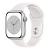 Apple Watch Series 8 GPS + Cellular 41 Mm Aluminium Argent Avec Bracelet Sport Blanc