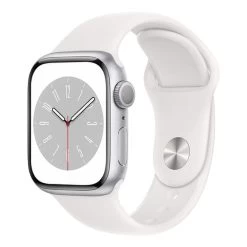 Apple Watch Series 8 GPS + Cellular 41 Mm Aluminium Argent Avec Bracelet Sport Blanc