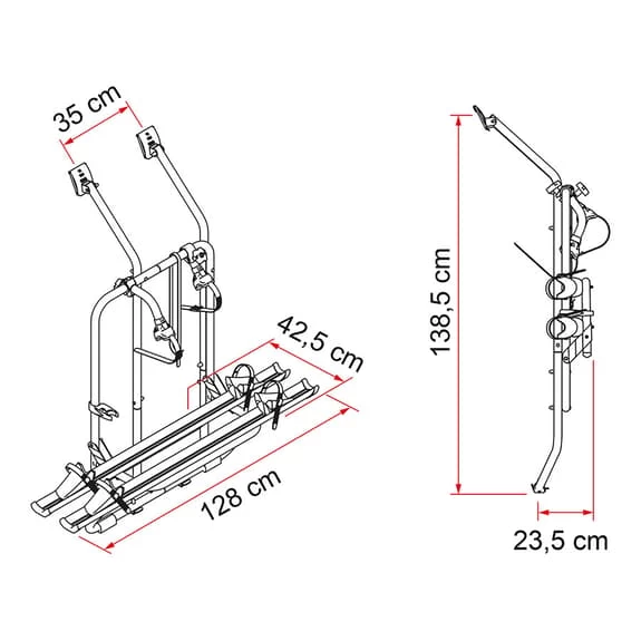 Porte-vélos Fiamma Volkswagen T4 D Pour 2 Vélos Gris Argenté Noir Rouge 4 Porte-vélos Fiamma Volkswagen T4 D Pour 2 Vélos Gris Argenté Noir Rouge – Image 2