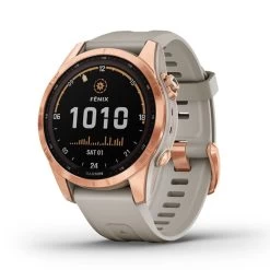 Garmin Fenix 7S Solar Rose Doré Avec Bracelet Blanc