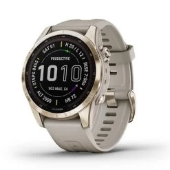 Garmin Fenix 7S Sapphire Solar Doré Clair Avec Bracelet Blanc Titane