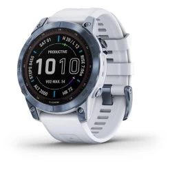 Garmin Fenix 7 Sapphire Solar Bleu Titane Avec Bracelet Blanc